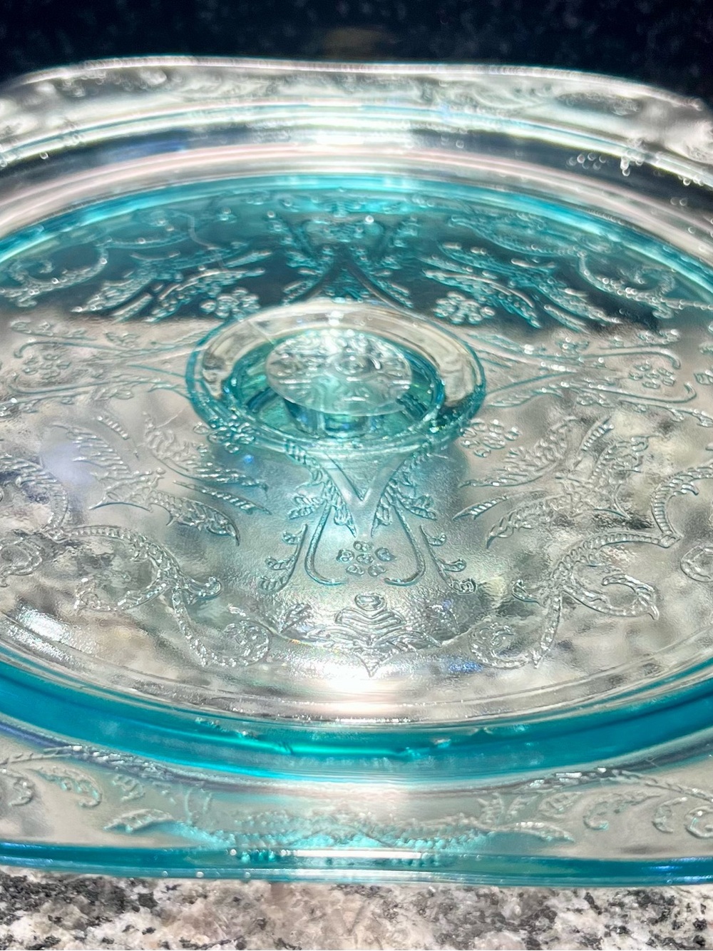 Embossed Glass Serving Platter - Aqua Green - Picture 4 of 9